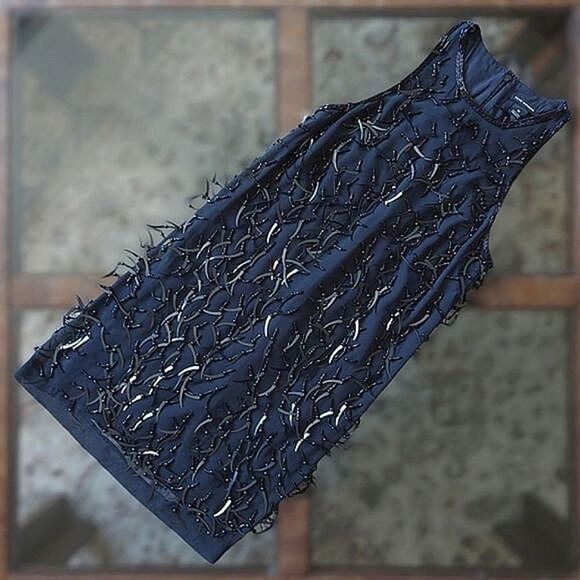 Club Monaco black Triete sleeveless sequin fringe mini shift dress - Picture 3 of 16